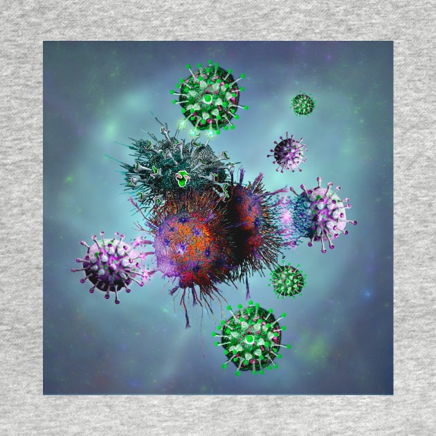 T-cells binding to cancer cells, illustration, (C054/3639) by SciencePhoto